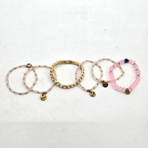 Ermish Pink And Gold Beaded Stackable Bracelet Set Of 6